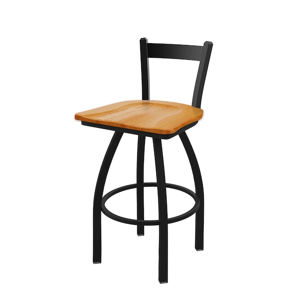 25" Low Back Swivel Counter Stool, Black Wrinkle, Med Oak Seat
